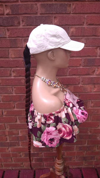 Ponytail Hat Wig, 32" Braided Yaki Textured Ponytail, Throw On An Go Wigs, Ombre Copper Red Ponytail, African American Hairstyle //WHIP