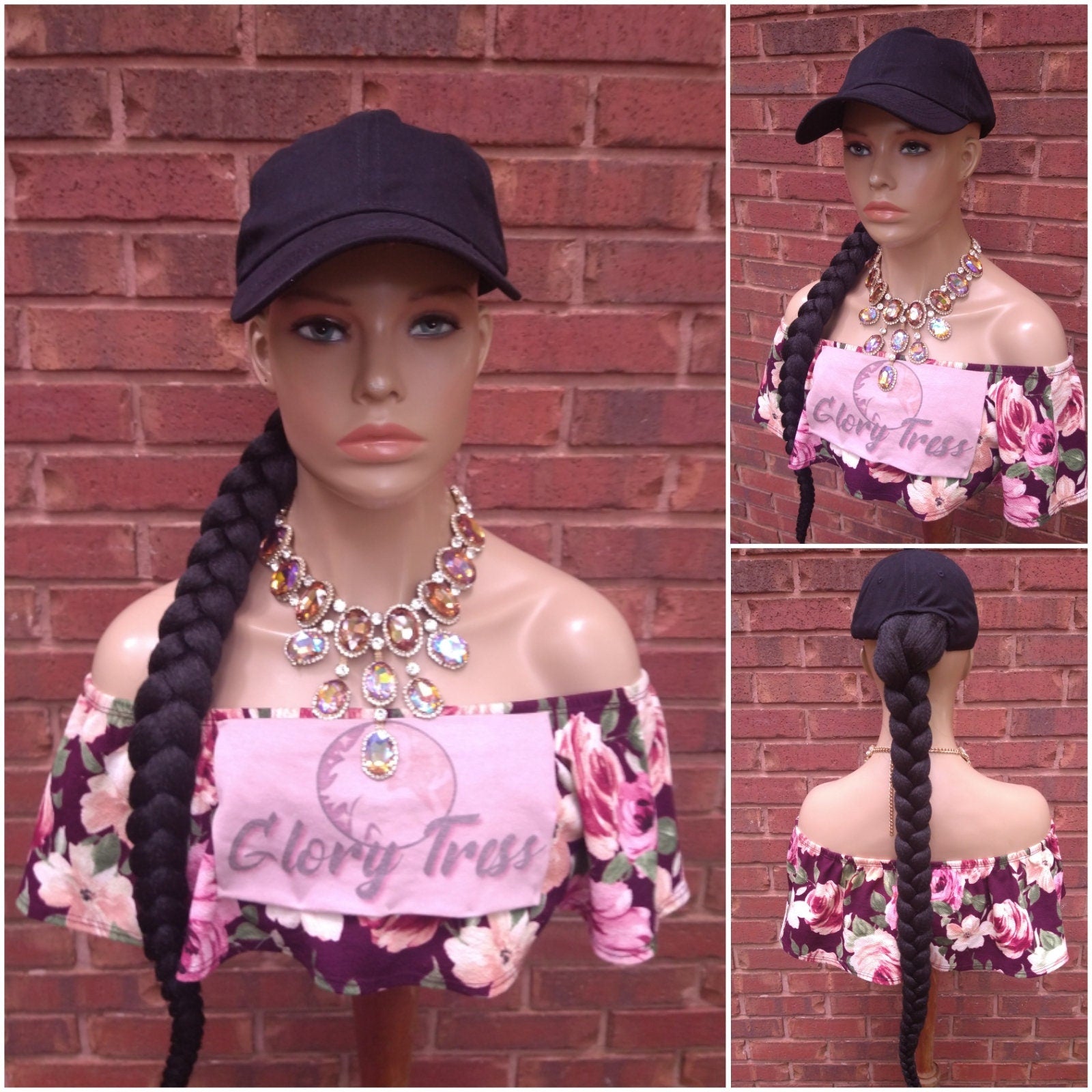 Ponytail Hat Wig, 32" Long Whip Braided Yaki Texture Ponytail, Throw On An Go Wigs, Black Ponytail, African American Hairstyle //WHIP