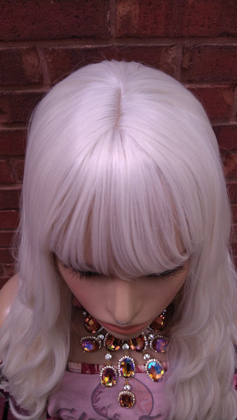 China Bangs Full Wig, #60 White Platinum Blonde Wig, Long Wavy Wig,  Blonde Wig //EGYPTIAN QUEEN