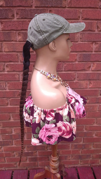 Ponytail Hat Wig, 32" Long Whip Braided Yaki Textured Ponytail, Throw On An Go Wig, Ombre Auburn Ponytail, African American Hairstyle //WHIP