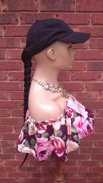 Ponytail Hat Wig, 32" Long Whip Braided Yaki Texture Ponytail, Throw On An Go Wigs, Black Ponytail, African American Hairstyle //WHIP