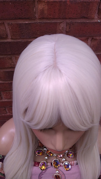 China Bangs Full Wig, #60 White Platinum Blonde Wig, Long Straight Wig,  Blonde Wig //EGYPTIAN