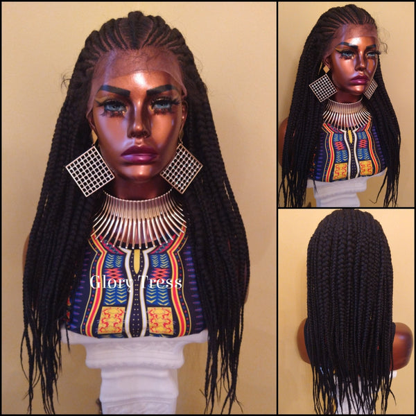 Fulani Box Braids Lace Front Wig | Human Hair Blend | African American Wig | Wig For Black Women | Corn Row Wig | Glory Tress -TRIBAL QUEEN2