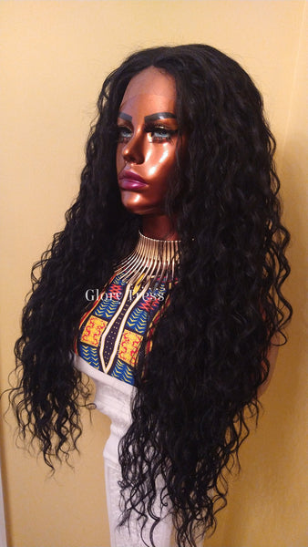 Curly Lace Front Wig | 13x 6 HD Lace Human Hair Blend Wig | African American Wig |Curly Black Wig | Glory Tress -QUEEN ESTHER