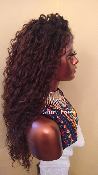 Curly Lace Front Wig | 13x 6 HD Lace Human Hair Blend Wig | African American Wig | Curly Ombre Brown Wig | Glory Tress -QUEEN JIN
