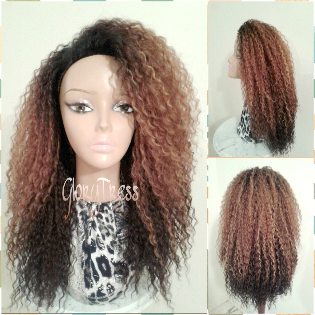 Wigs, Half Wig, Kinky Curly Half Wig, Curly Afro Wig, Glory Tress, Ombre Blonde Wig, On Sale //  QUEEN