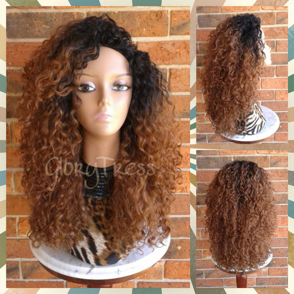 ON SALE  //Big Kinky Curly Half Wig, Ombre Wig, Beach Curly Afro Wig, African American Wig // AMAZING - Glory Tress