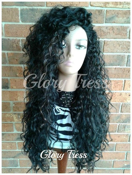 26" Long Beach Curly Half Wig Black Curly Wig For Women Kinky Curly Wig Glory Tress Wigs Halloween Costume Wig - COURAGE