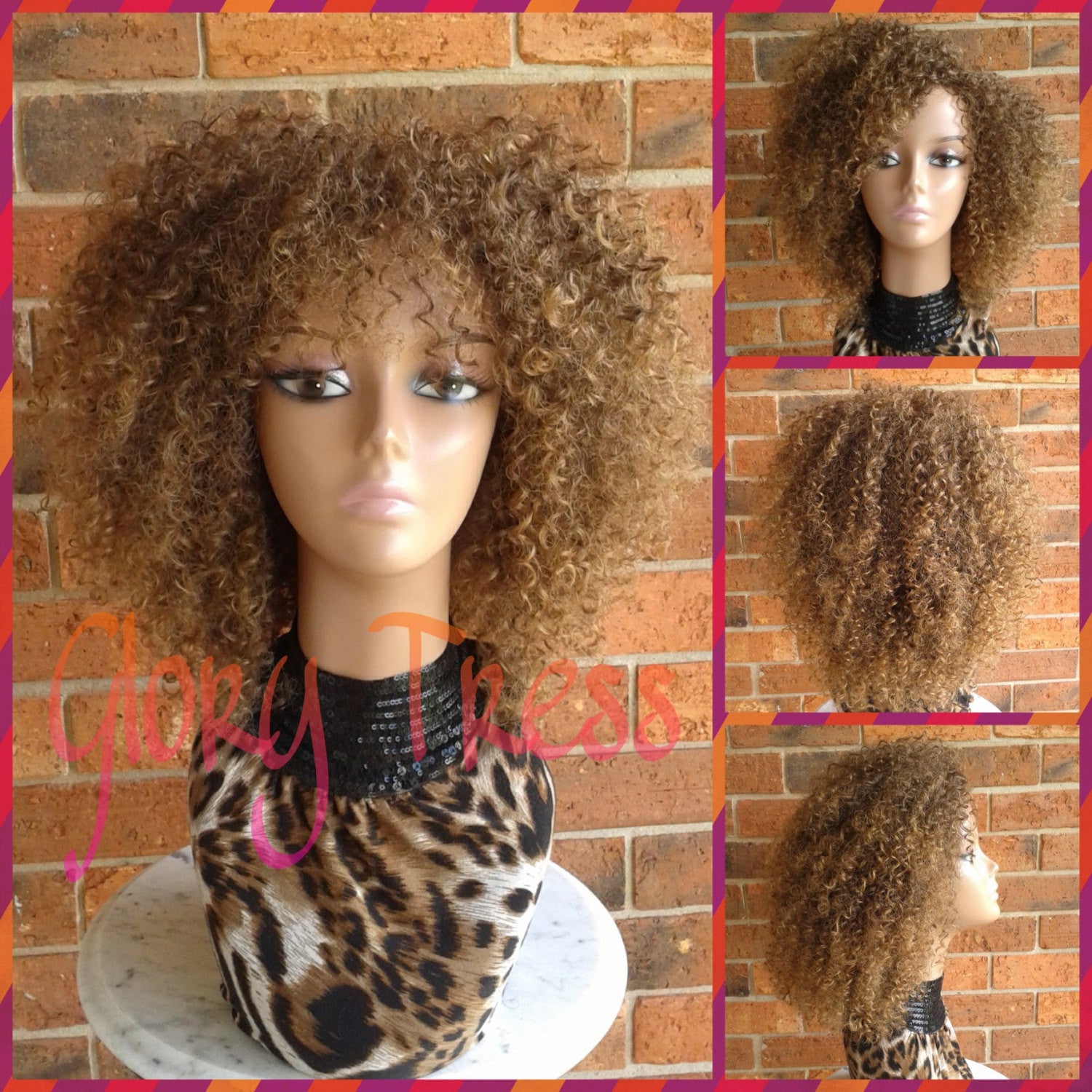 ON SALE // Kinky Curly Wig With Bangs, Short Curly Half Wig, Big Natural Afro Wig, African American Wig // TRUST2 - Glory Tress
