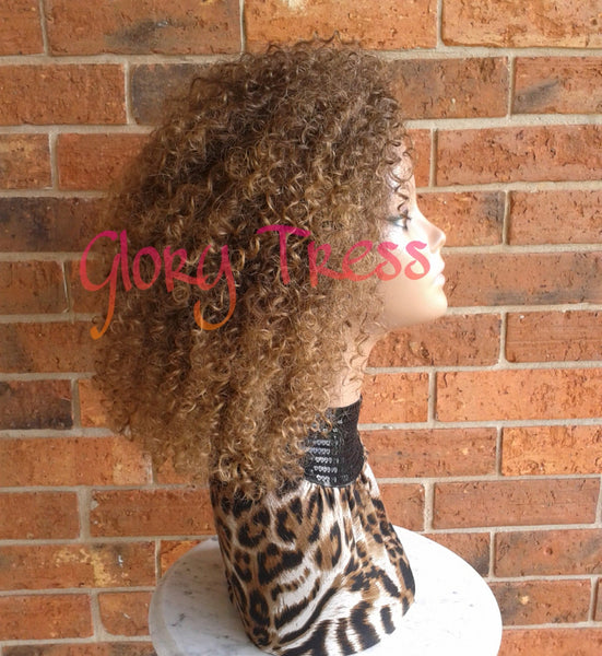 Kinky Curly Wig - Wigs - Glory Tress -  Blonde Wig - Afro Wig - Wig With Bangs - African American Wig - Curly Wig - Half Wig // TRUST2