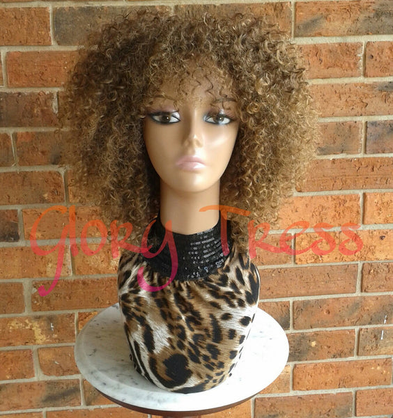 ON SALE // Kinky Curly Wig With Bangs, Short Curly Half Wig, Big Natural Afro Wig, African American Wig // TRUST2 - Glory Tress