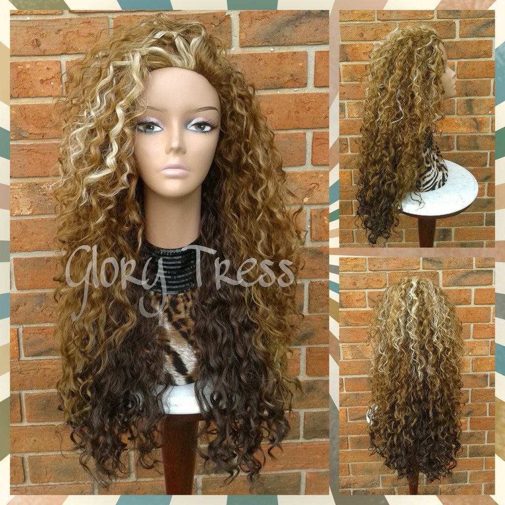 CLEARANCE //Celebrity Inspired Hairstyle, Long Kinky Curly Half Wig, Wig, Curly Blonde Wig // COURAGE - Glory Tress
