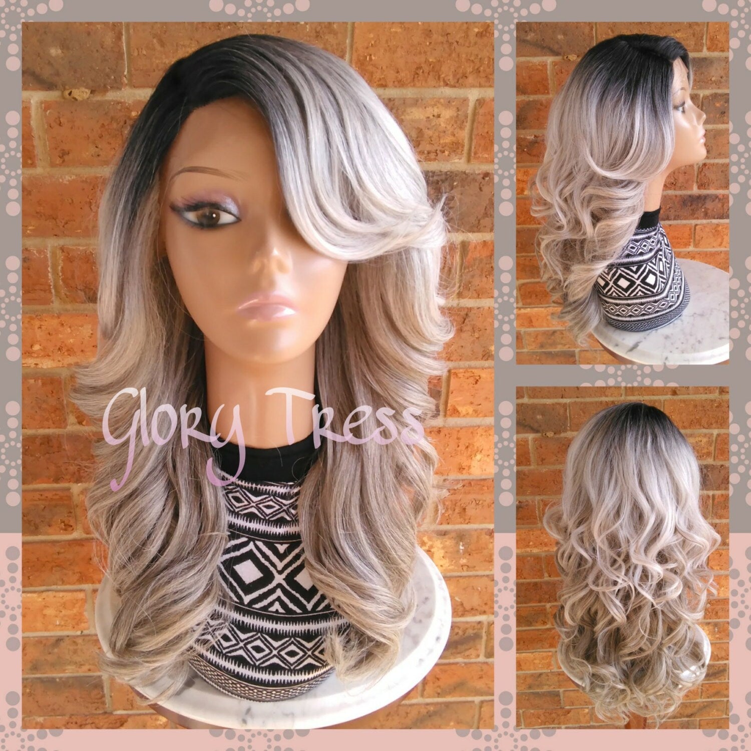 READY To SHIP // Long & Curly Silver/Gray Lace Front Wig, Ombre Silver Wig, Dark Rooted Bombshell Wig // SALVATION