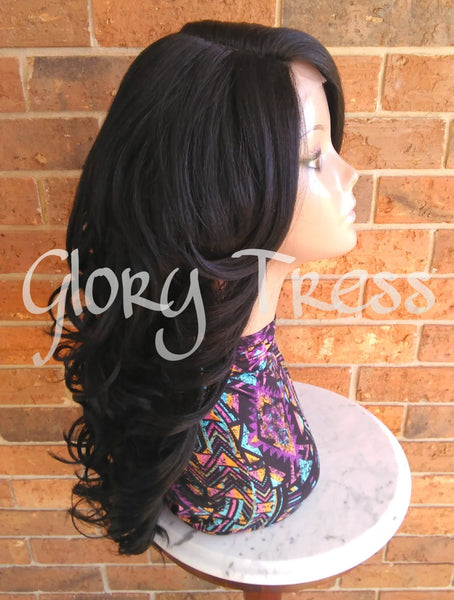 Curly Lace Front Wig, Glory Tress, Black Wig, Wig With Bangs, Heat Safe // SALVATION
