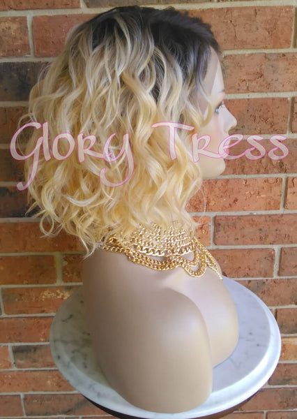 Wavy Bob Lace Front Wig, 100% Human Hair Blend, Ombre 613 Blonde // DELIGHT ( Free Shipping)
