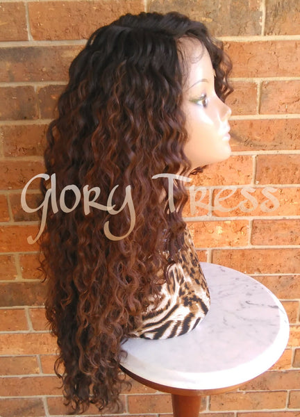 Long Kinky Curly Lace Front Wig, Ombre wig, Curly Brown Wig, Beach Curls, Wig With Baby Hair // RESTORE ( Free Shipping )